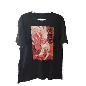 Inuyasha Mens Large Black T-Shirt Half-Demon Sword Anime Manga Japanese Red 2009